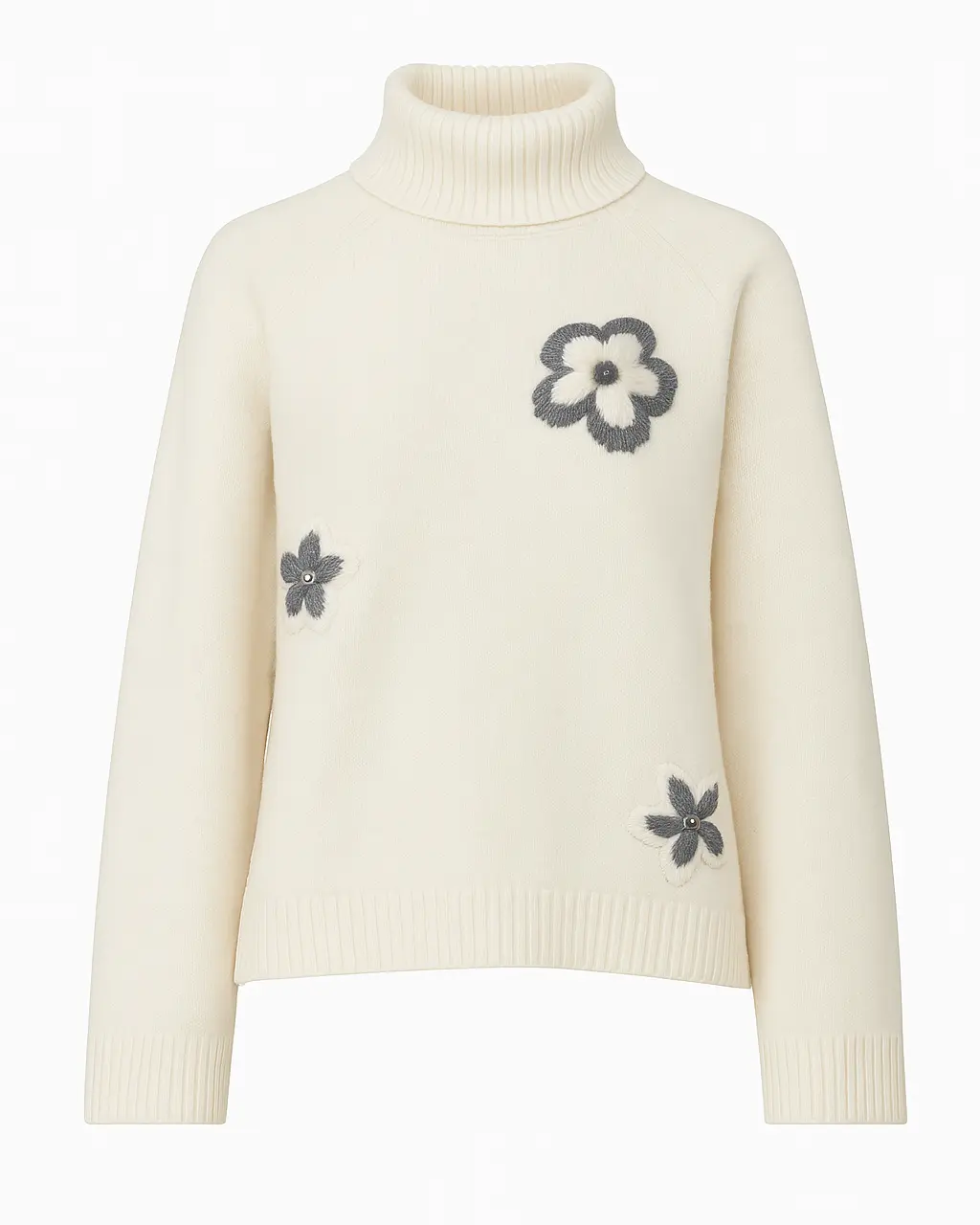 Dolcevita con fiori ricamati DORABELLA XL / Naturale