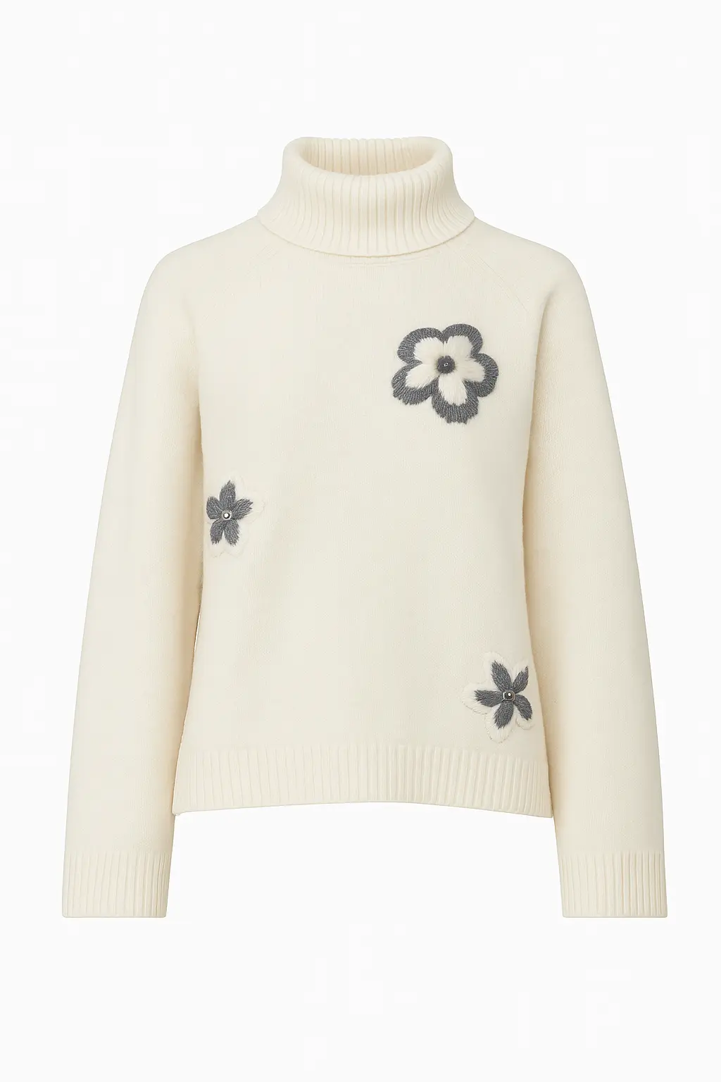 Dolcevita con fiori ricamati DORABELLA XL / Naturale