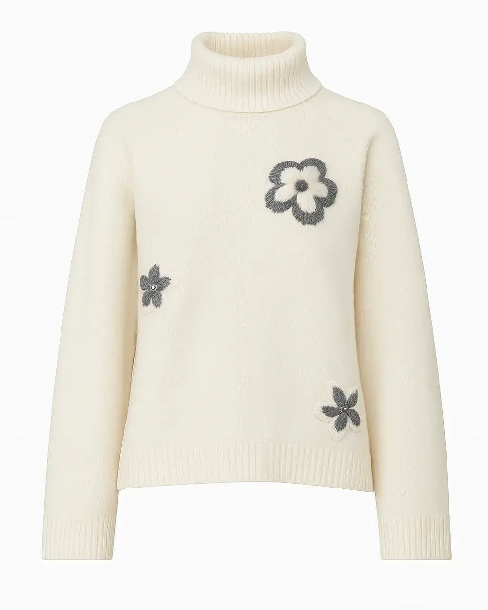 Dolcevita con fiori ricamati DORABELLA XL / Naturale