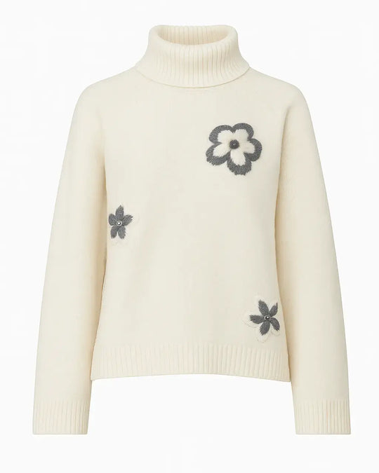 Dolcevita con fiori ricamati DORABELLA XL / Naturale