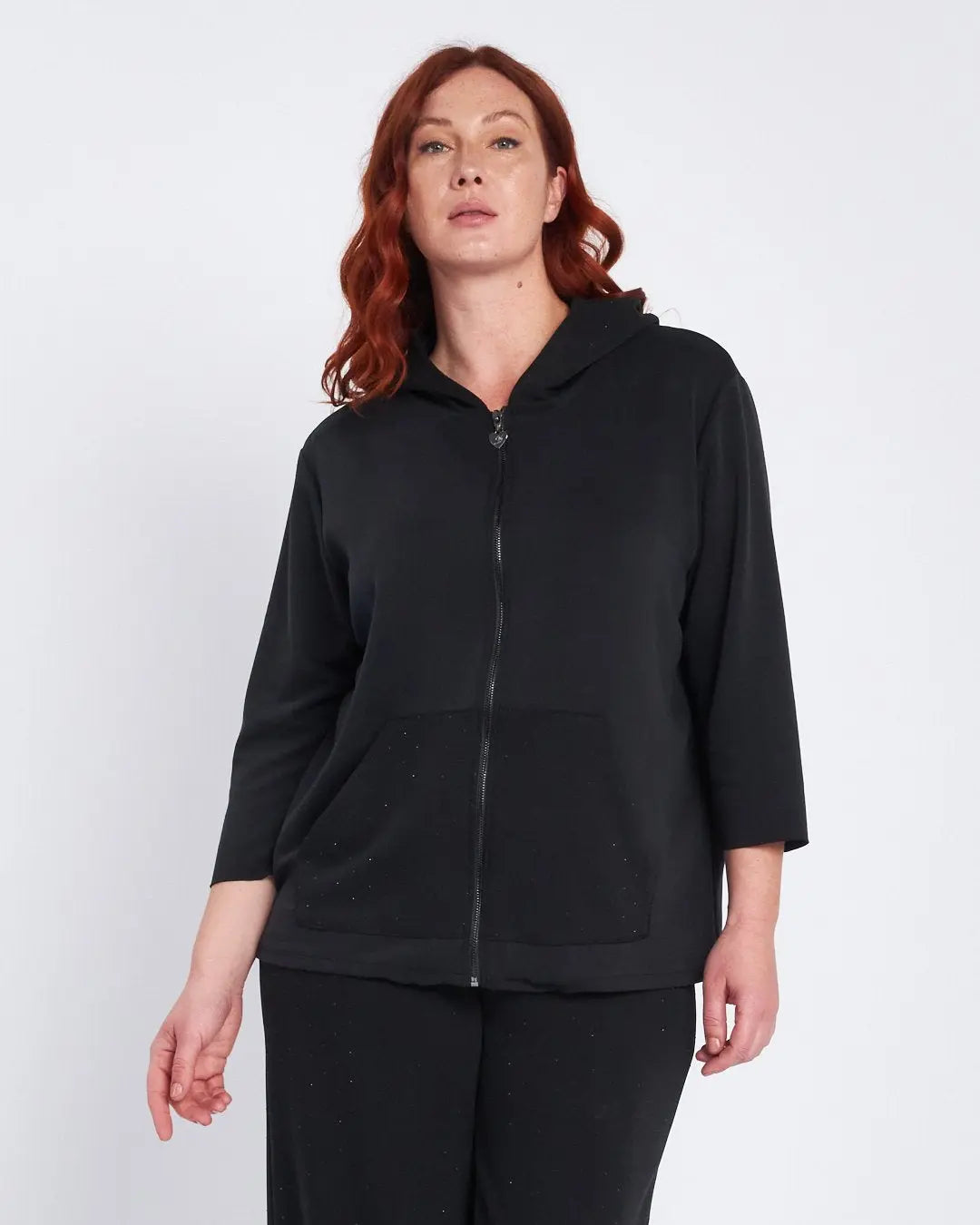 Felpa con cappuccio e tasche in modal con strass NERO DORABELLA PIU' 49