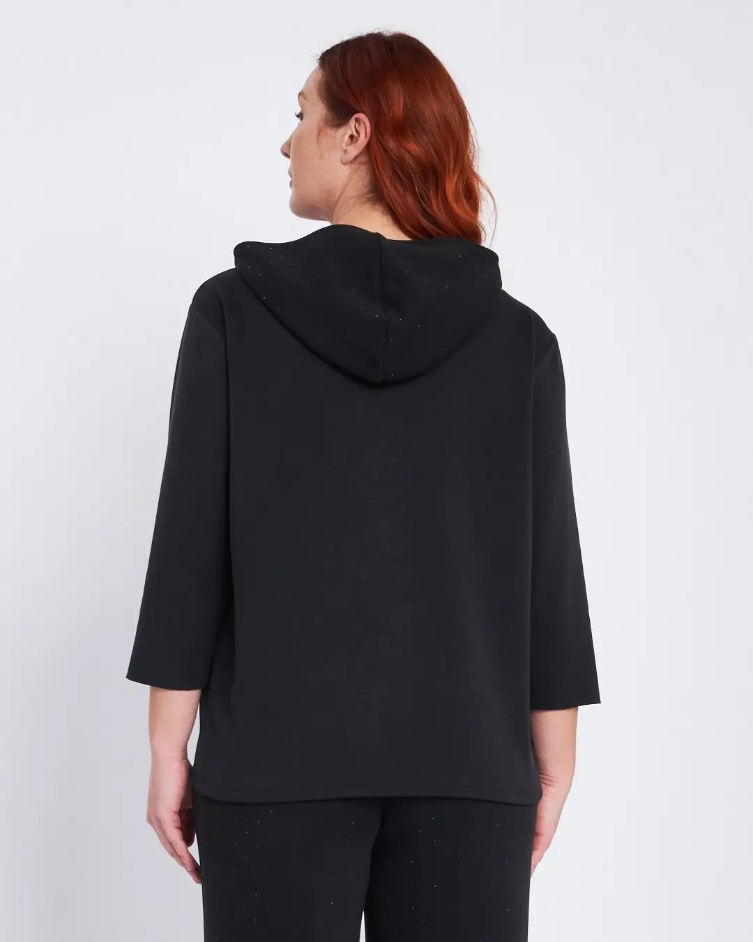 Felpa con cappuccio e tasche in modal con strass NERO DORABELLA PIU'