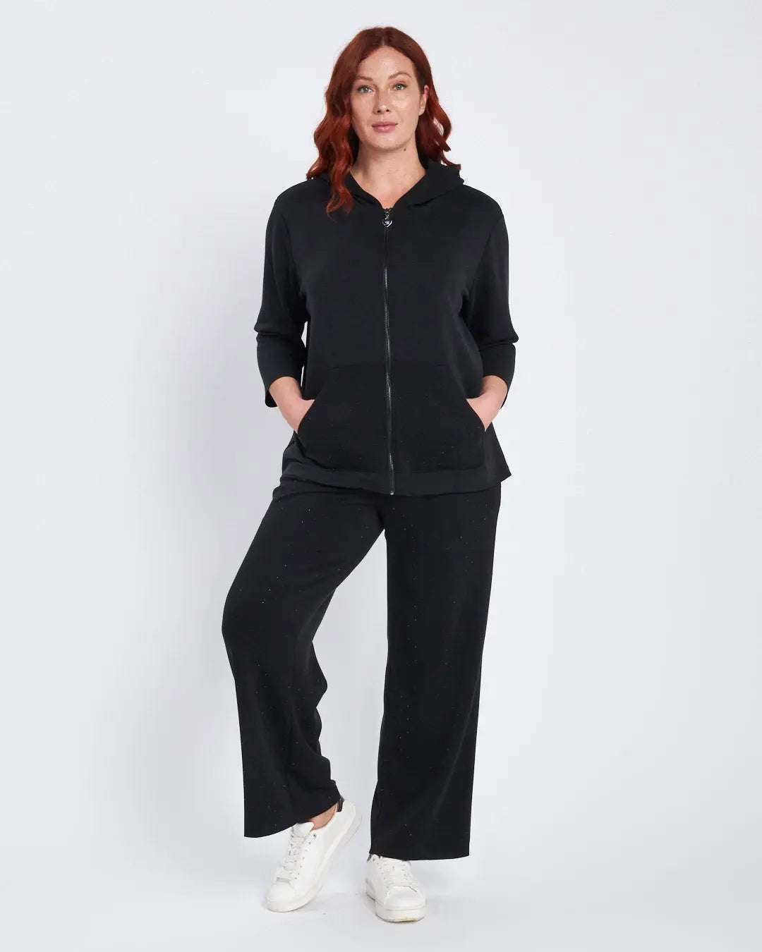 Felpa con cappuccio e tasche in modal con strass NERO DORABELLA PIU'