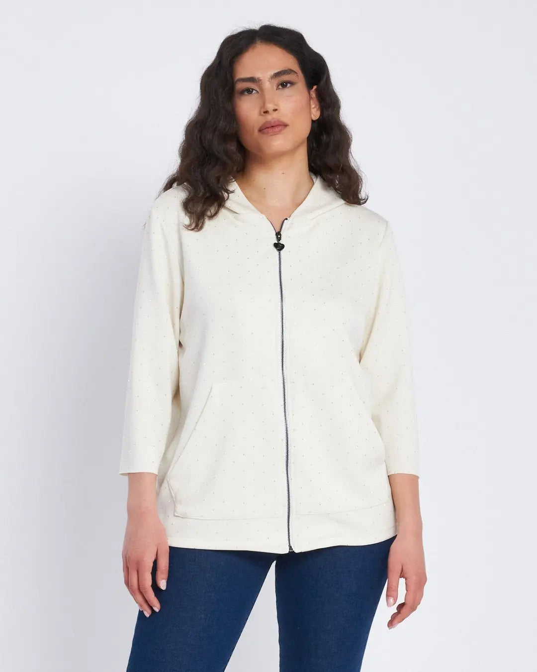 Felpa in modal con strass con cappuccio e tasche PANNA DORABELLA XL-XXL