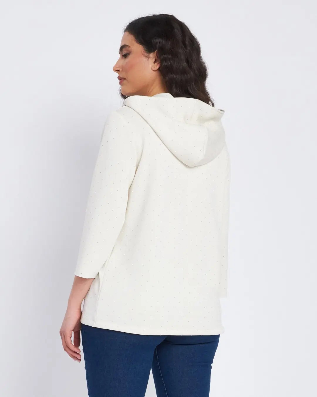 Felpa in modal con strass con cappuccio e tasche PANNA DORABELLA