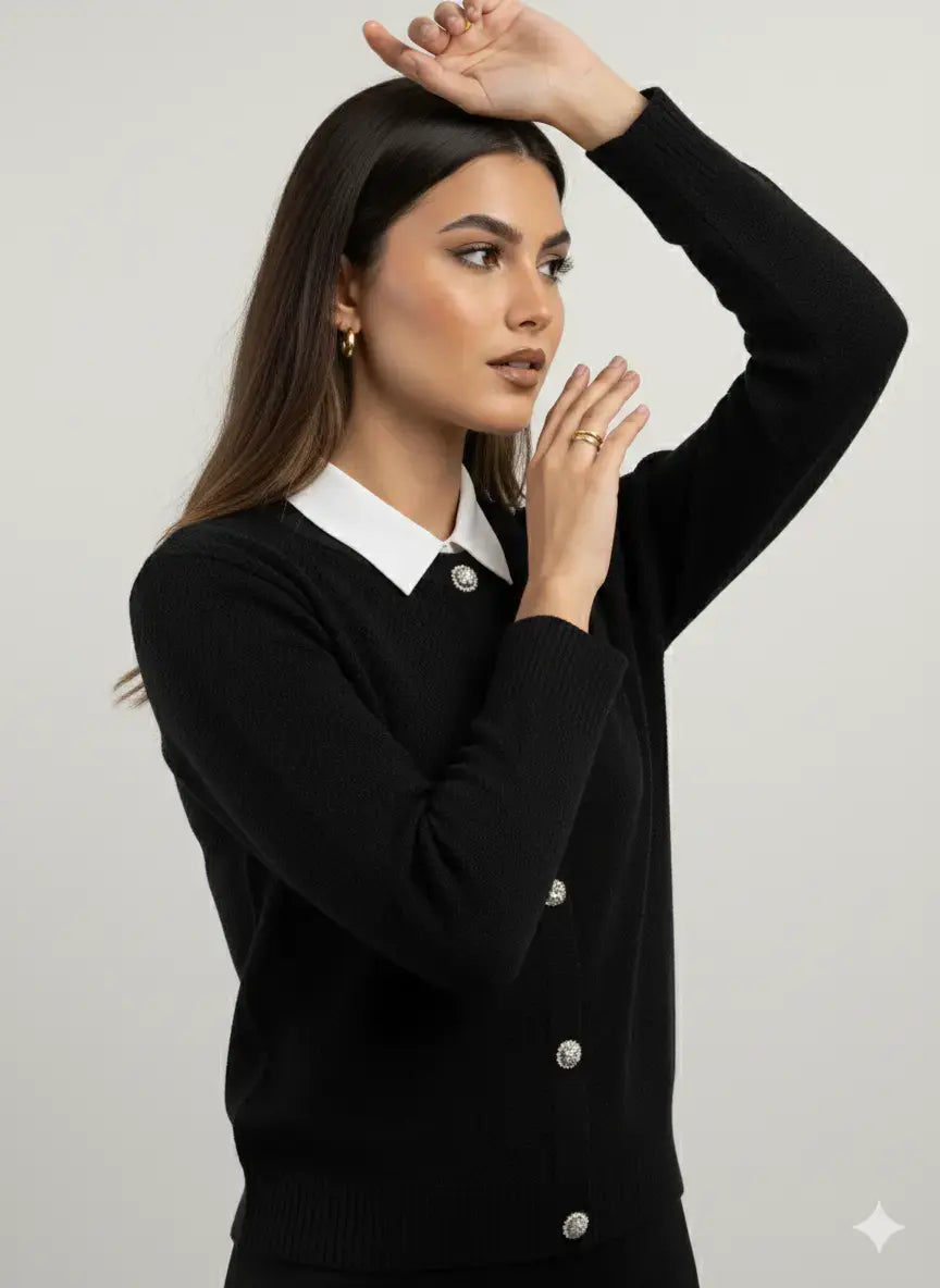 Finto cardigan con bottoni gioiello DORABELLA