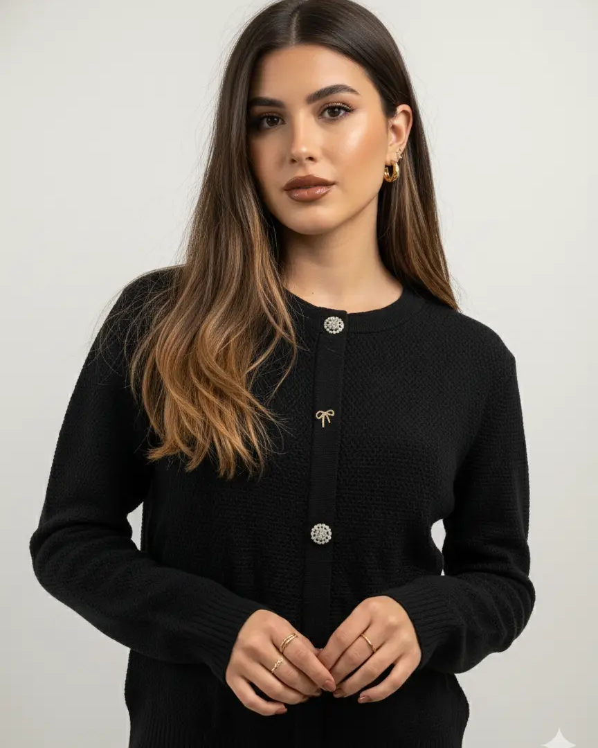 Finto cardigan con bottoni gioiello DORABELLA