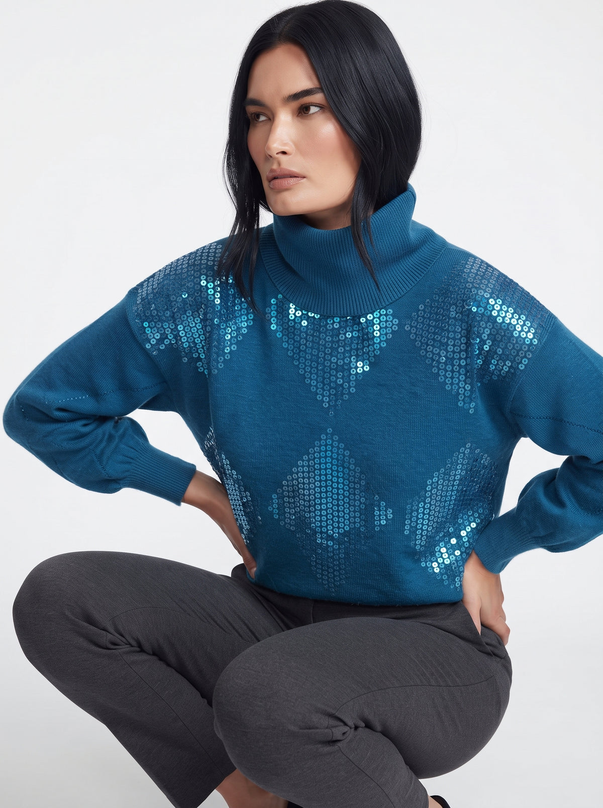 Maglia collo removibile e rombi paillettes