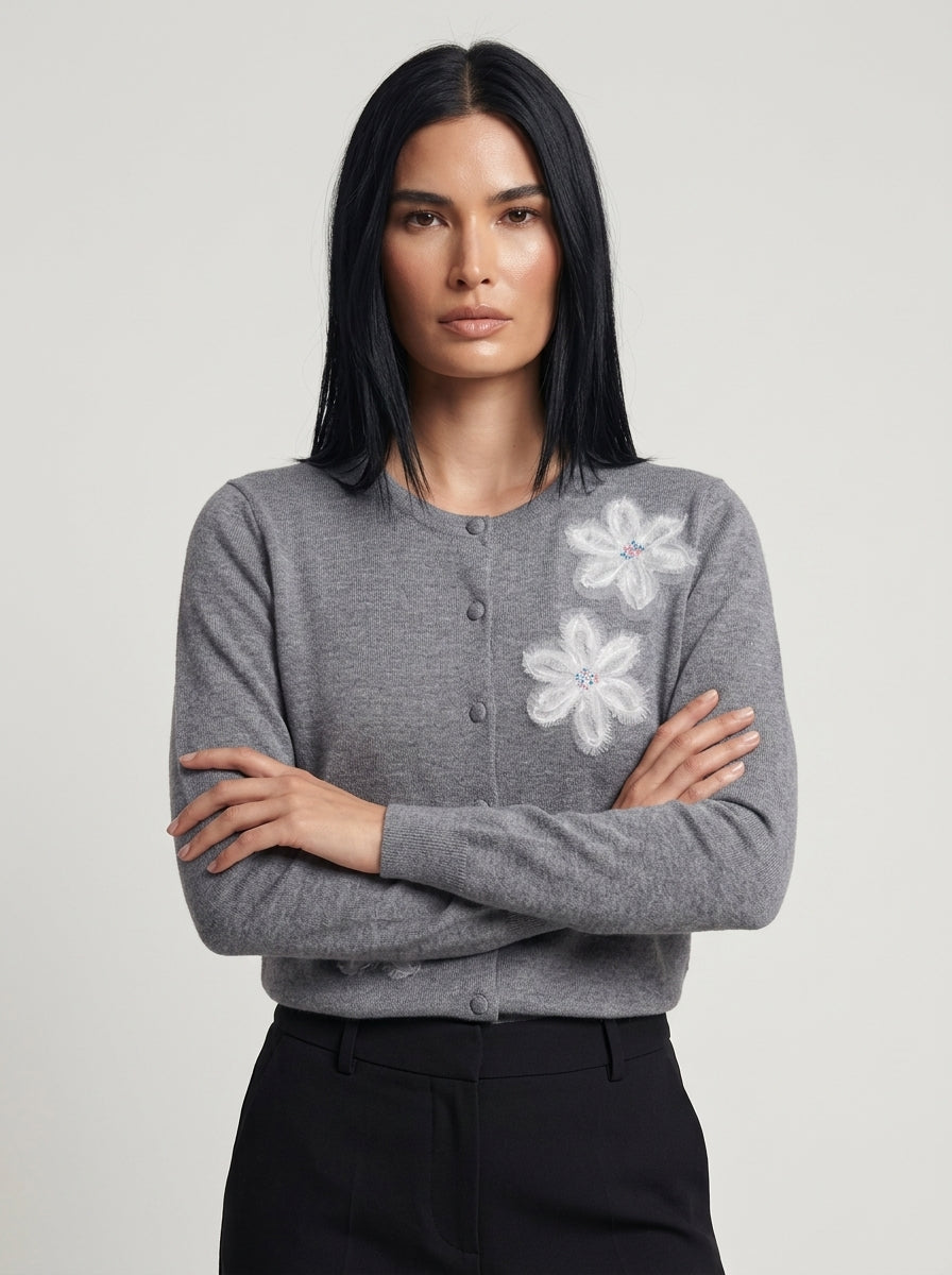 Cardigan girocollo con fiori