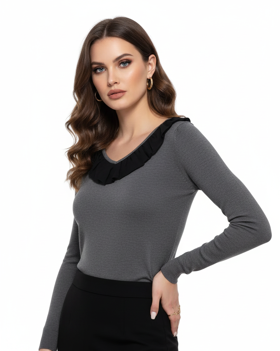 Suéter con detalle de volantes GRIS