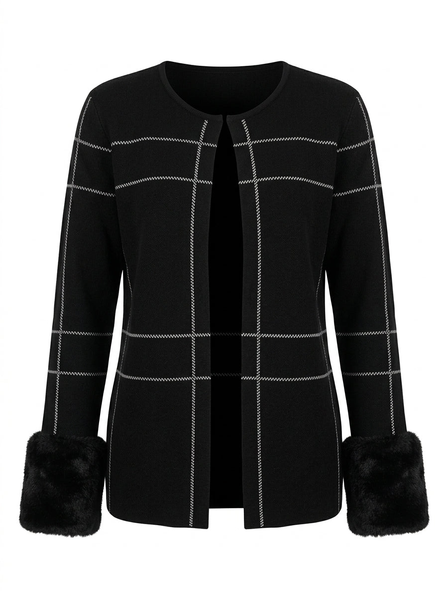 Cardigan con polsini in pelliccia