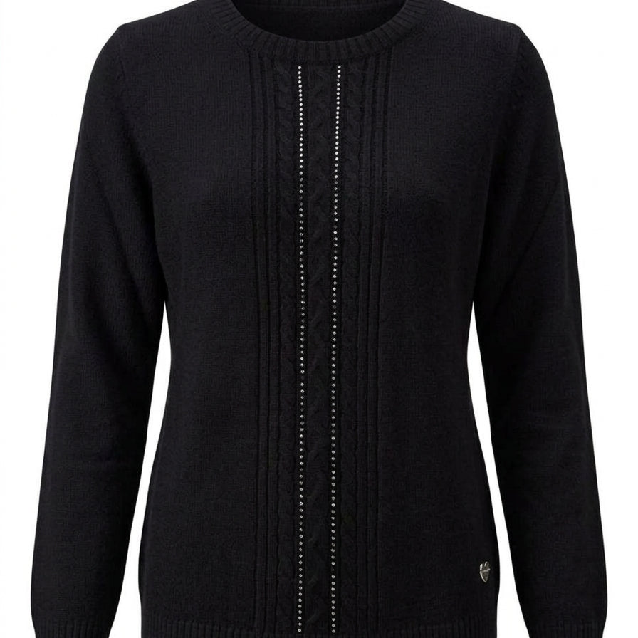 Maglia girocollo con trecce e dettagli strass