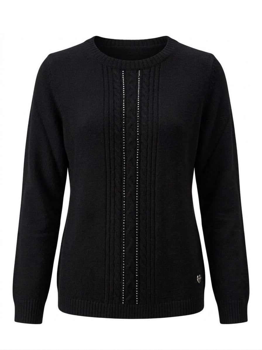 Maglia girocollo con trecce e dettagli strass