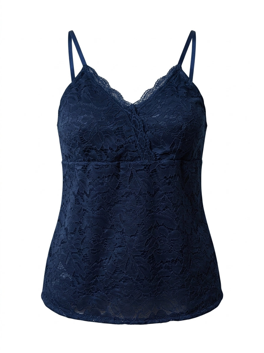 Top in pizzo con scollo incrociato e bretelle