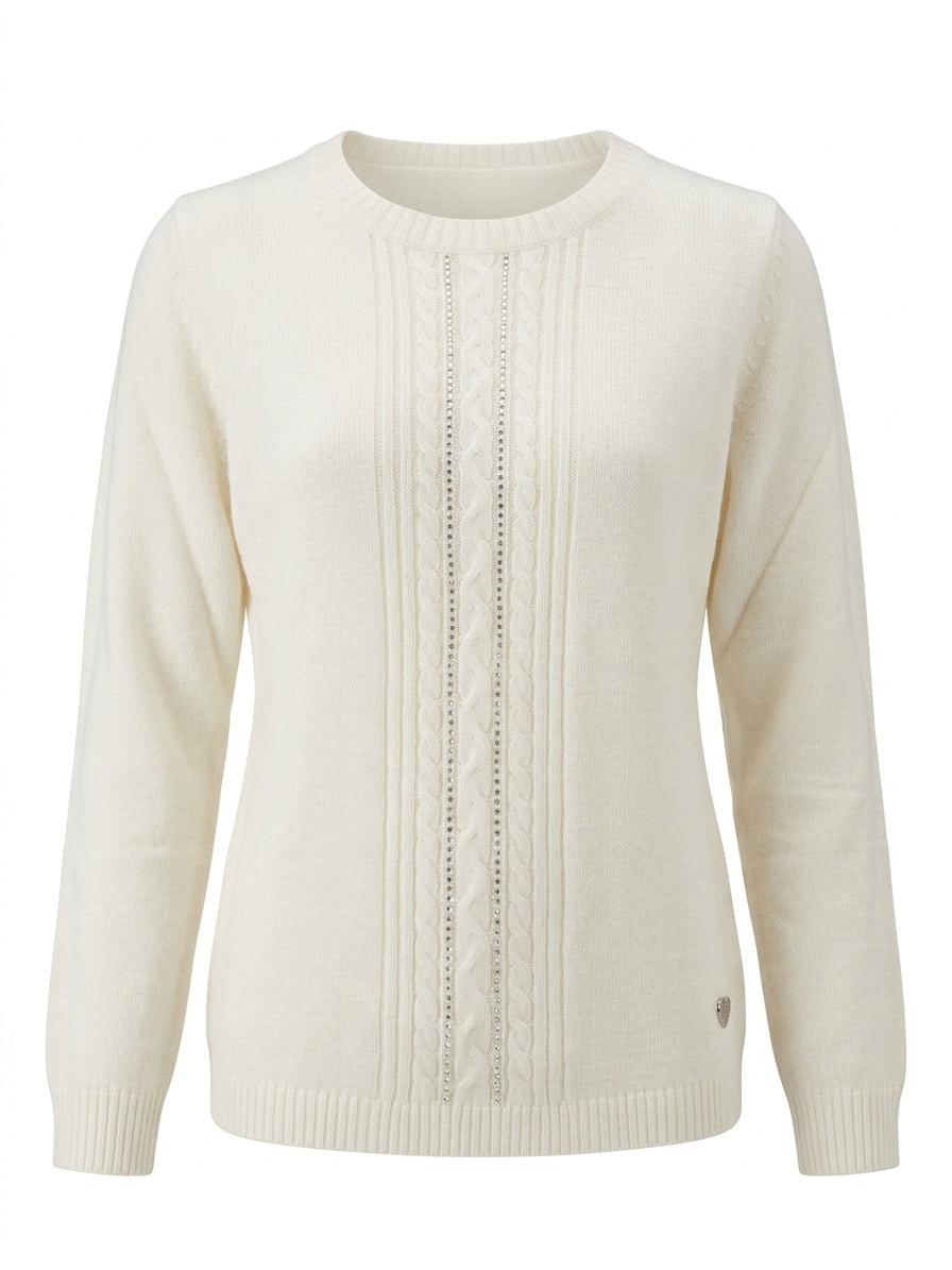 Maglia girocollo con trecce e dettagli strass