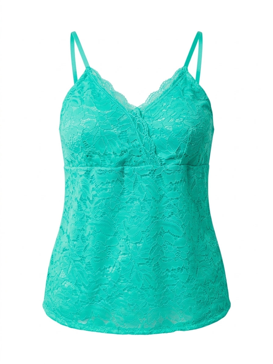Top in pizzo con scollo incrociato e bretelle