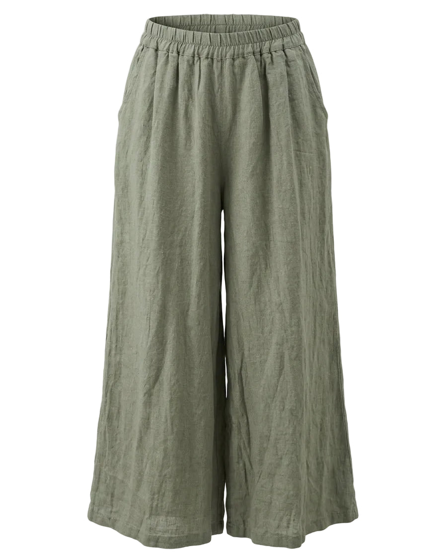 Pantalone a palazzo con vita elastica in tessuto bollito