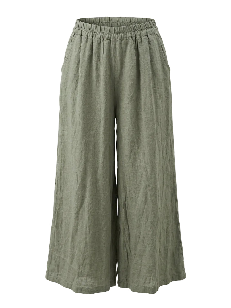 Pantalone a palazzo con vita elastica in tessuto bollito