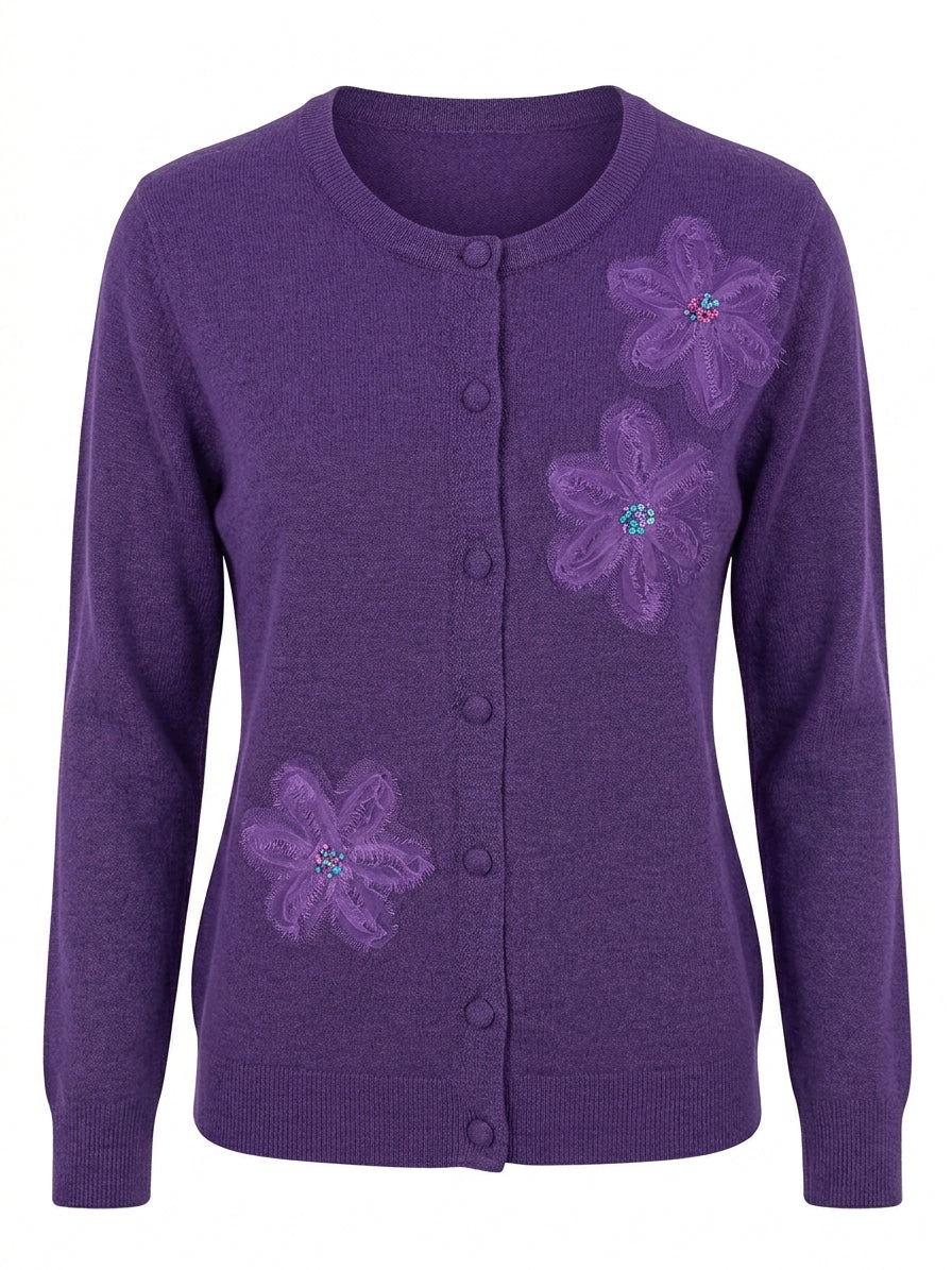 Cardigan girocollo con fiori