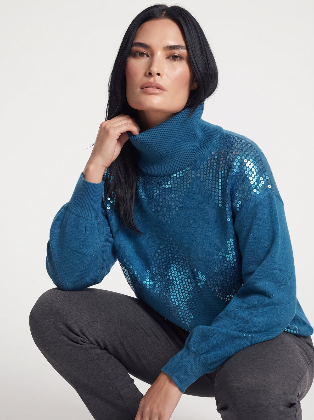Maglia collo removibile e rombi paillettes