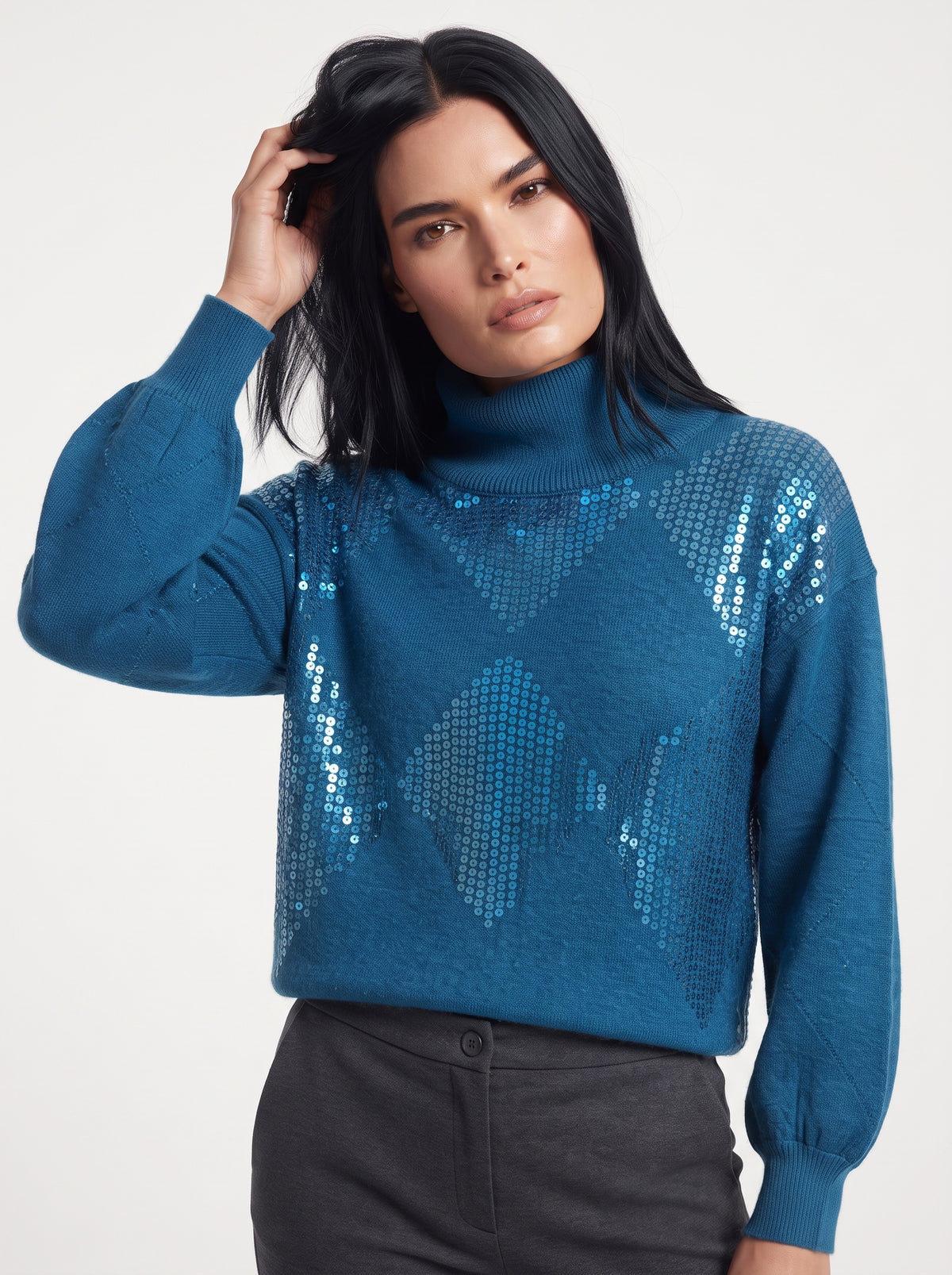 Maglia collo removibile e rombi paillettes