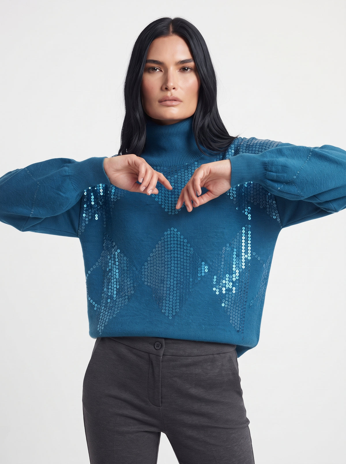 Maglia collo removibile e rombi paillettes
