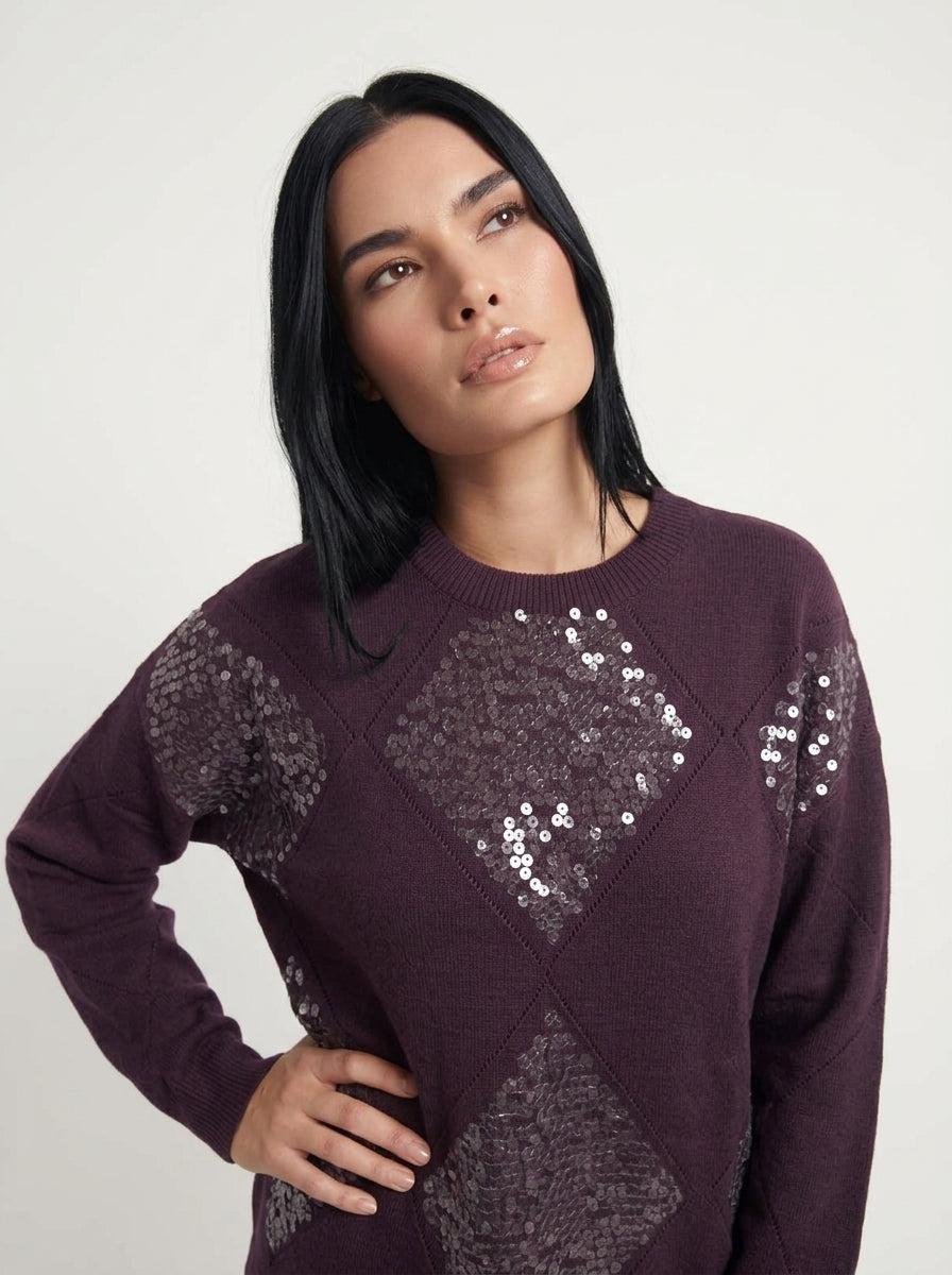 Maglia girocollo paillettes