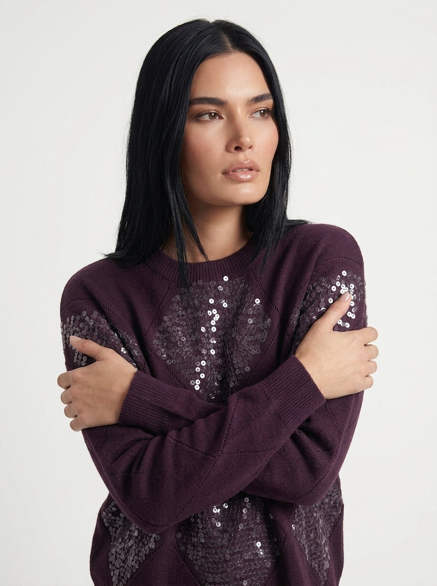 Maglia girocollo paillettes