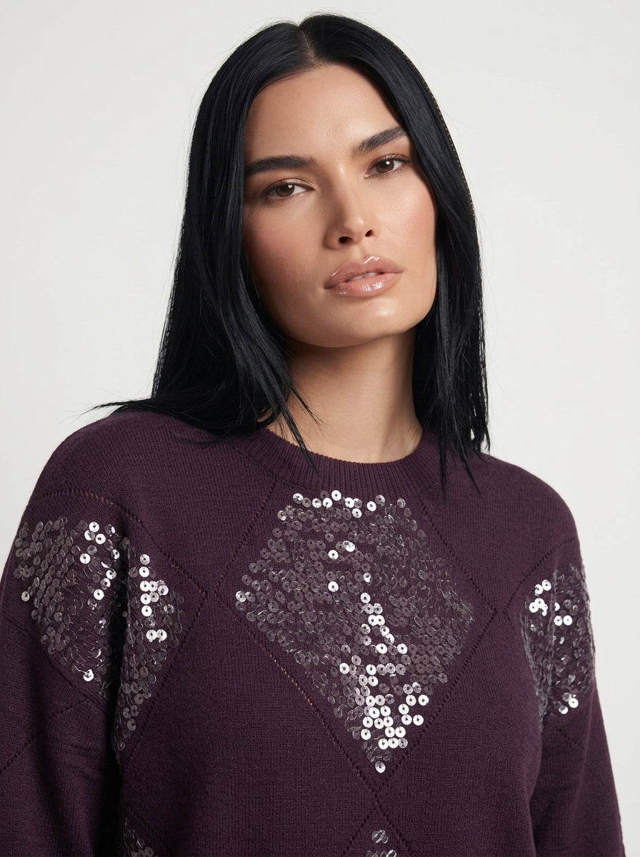 Maglia girocollo paillettes
