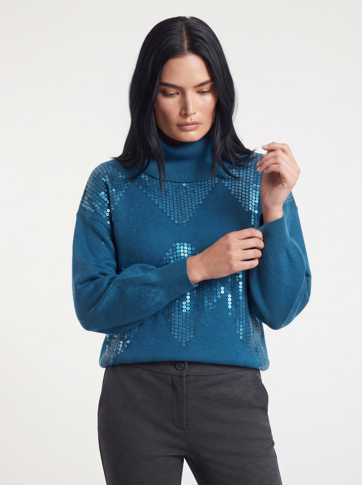 Maglia collo removibile e rombi paillettes