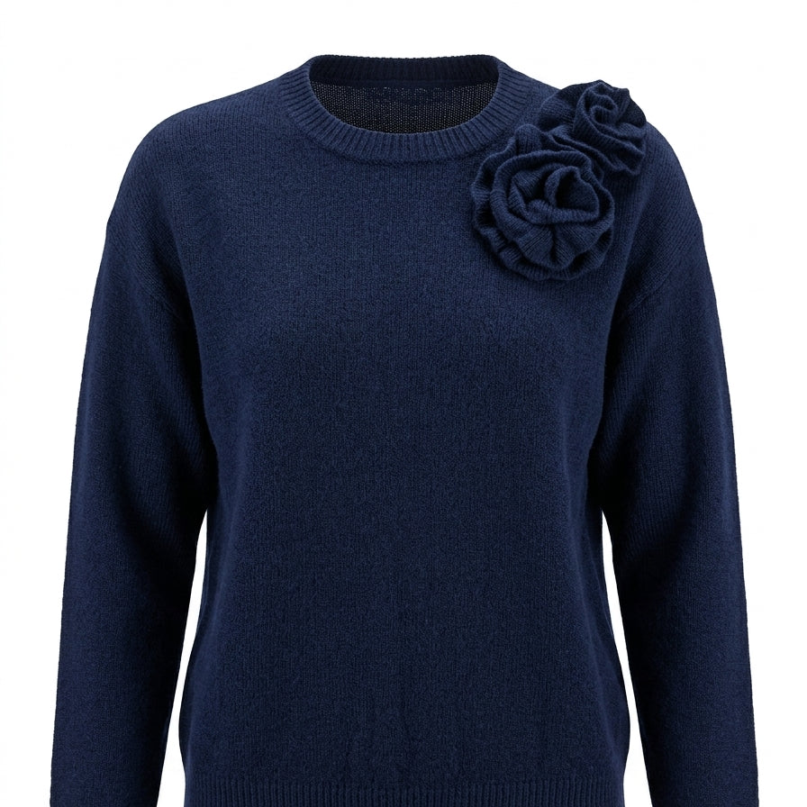 Maglia girocollo con fiori applicati