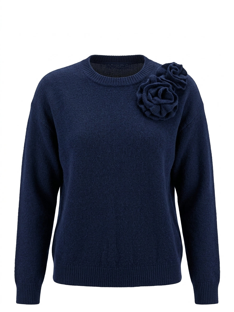 Maglia girocollo con fiori applicati
