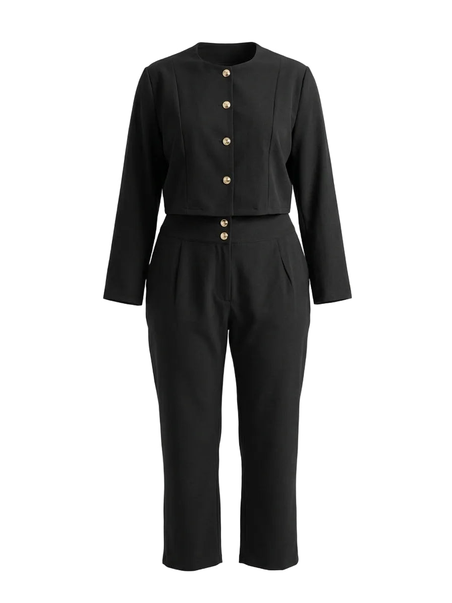 Completo giacca monopetto boxed fit e pantaloni palazzo con retro bustino elastico