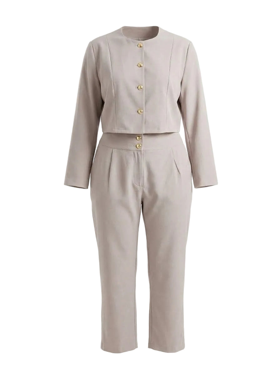 Completo giacca monopetto boxed fit e pantaloni palazzo con retro bustino elastico