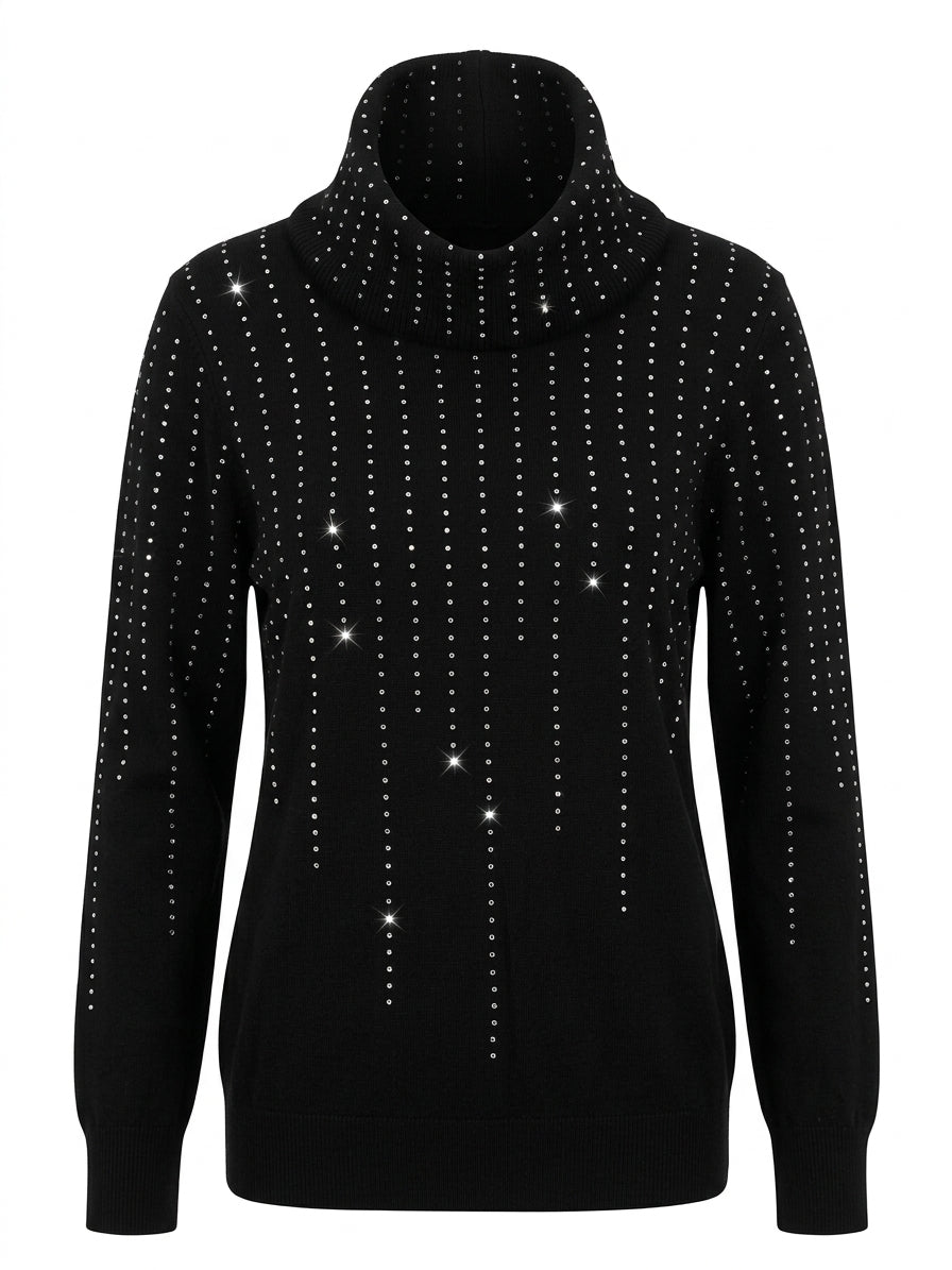 Maglia girocollo con strass e collo removibile
