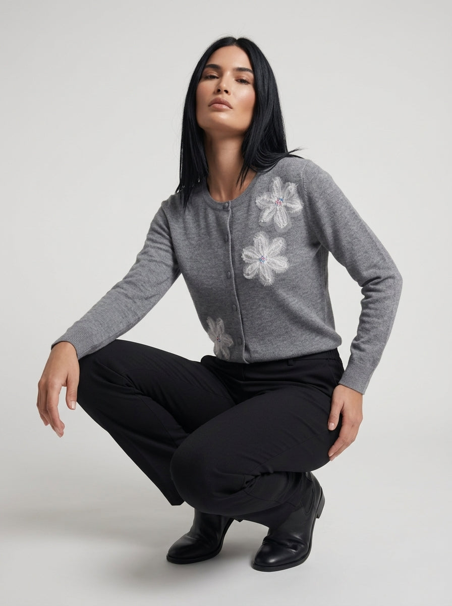 Cardigan girocollo con fiori