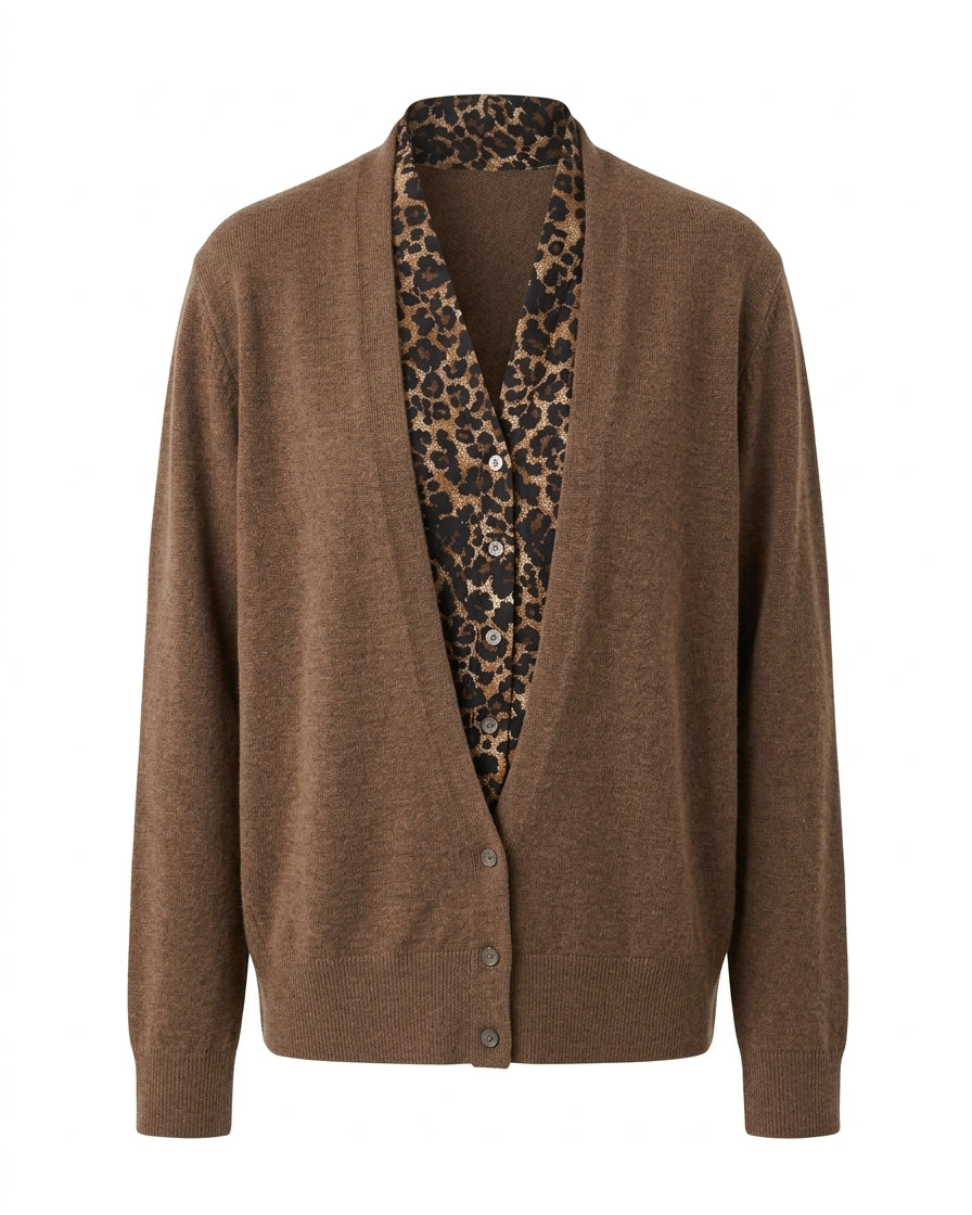 Finto twin set con camicia animalier