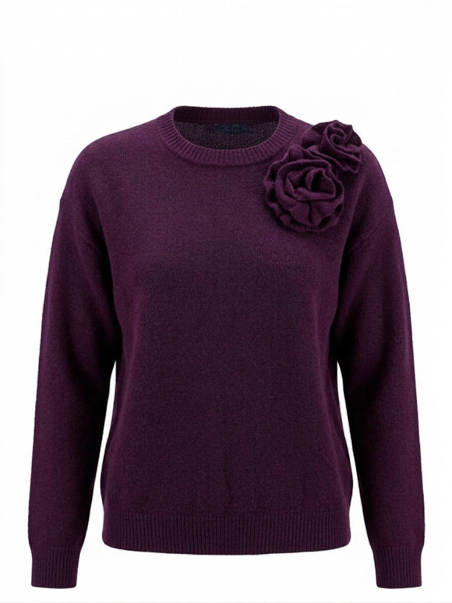 Maglia girocollo con fiori applicati