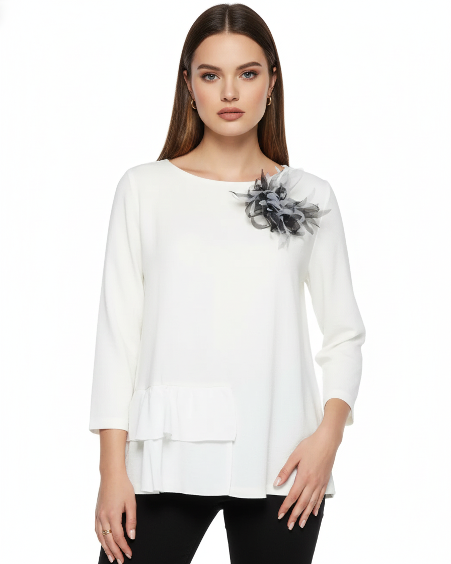 Suéter con detalle de flores color CREMA