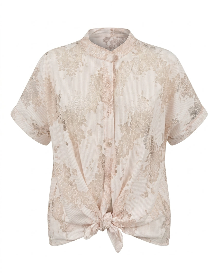Camicia con manica kimono , abbottonatura e nodo frontali