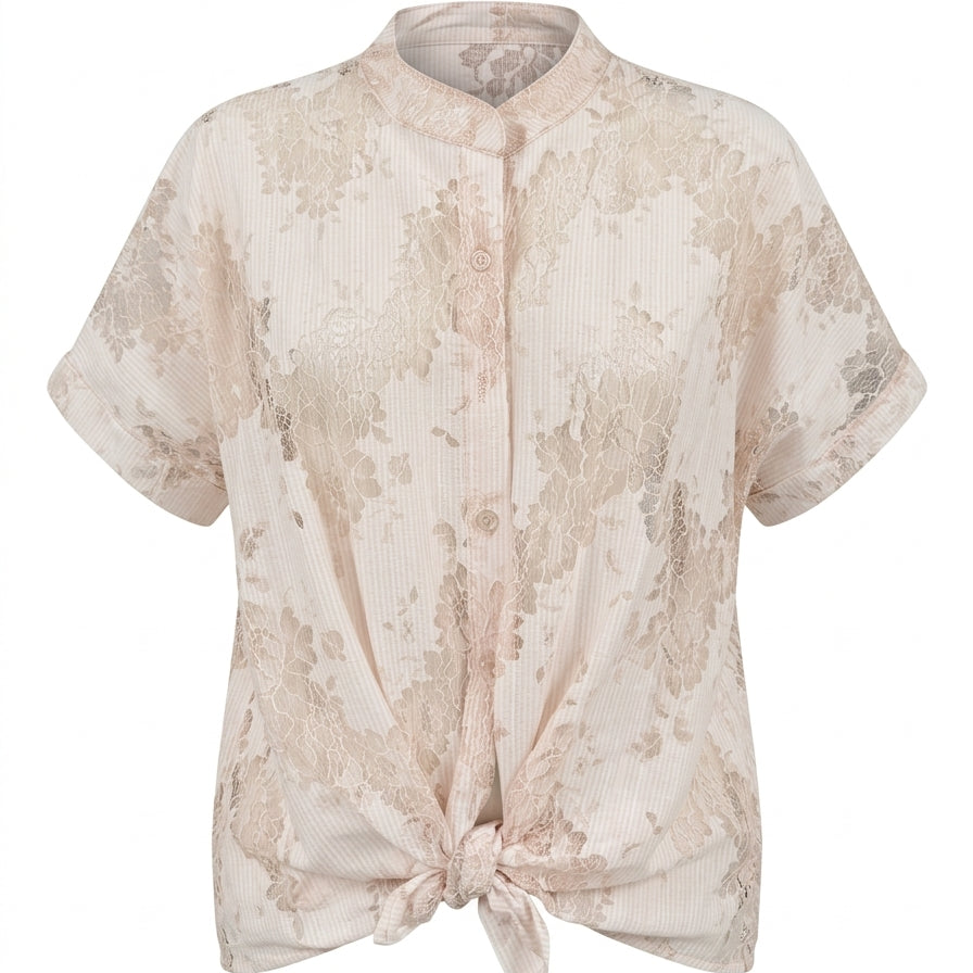 Camicia con manica kimono , abbottonatura e nodo frontali