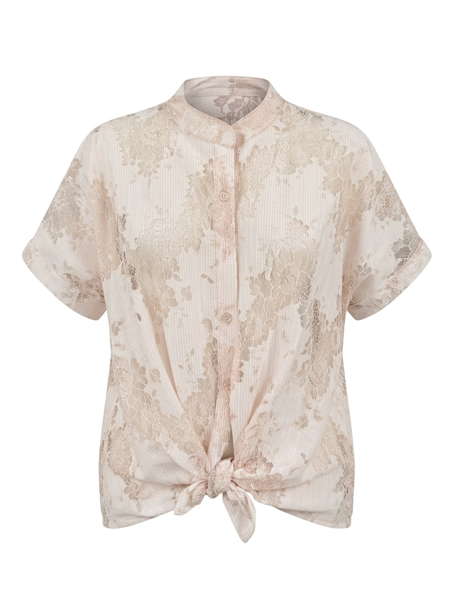 Camicia con manica kimono , abbottonatura e nodo frontali
