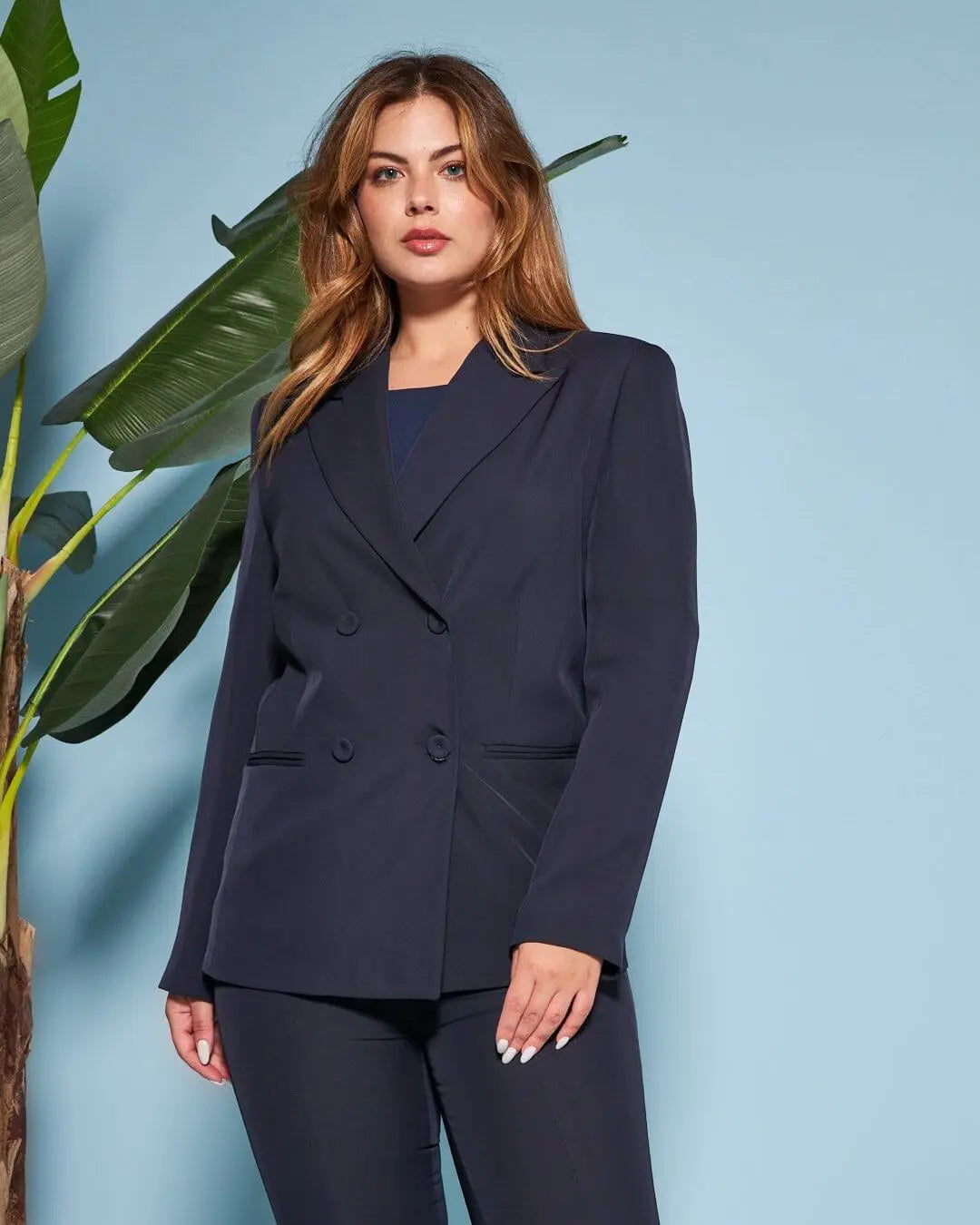 Giacca doppiopetto in cady elasticizzato con bottoni in tinta BLU DORABELLA