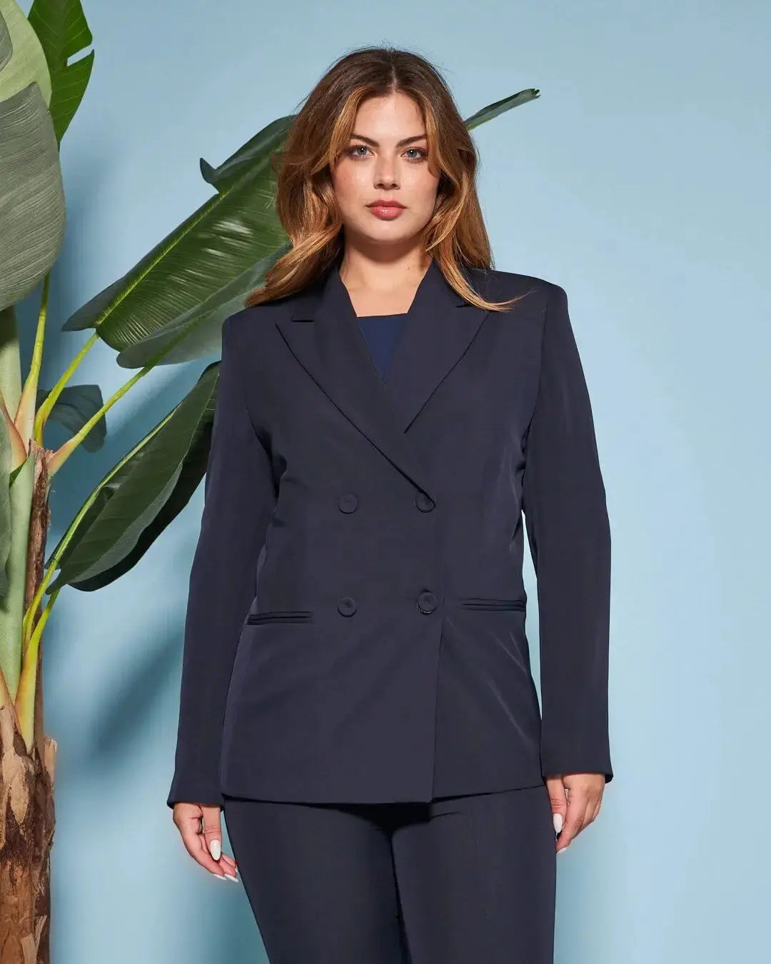 Giacca doppiopetto in cady elasticizzato con bottoni in tinta DORABELLA