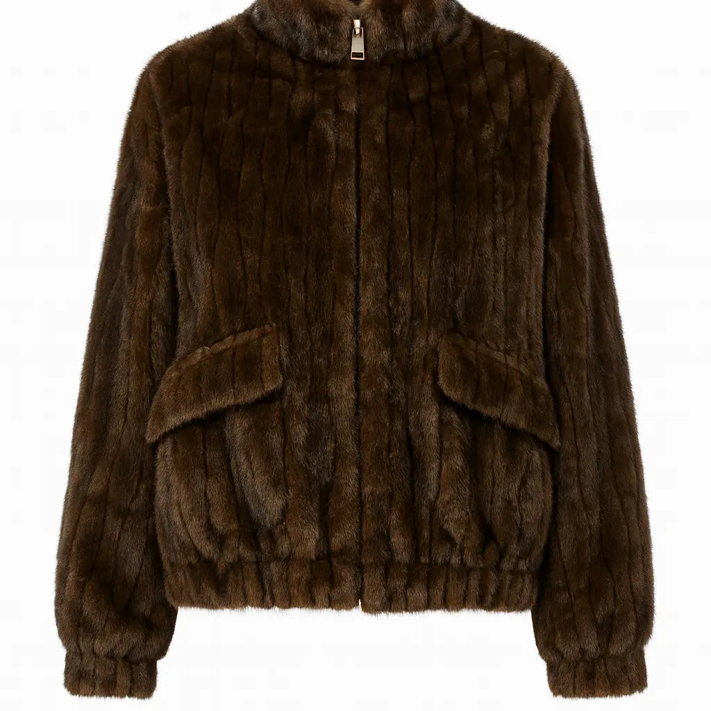 Giacca in Eco-pelliccia con Zip IRONICA Taglia unica (44/46 o M/L) / Cioccolato