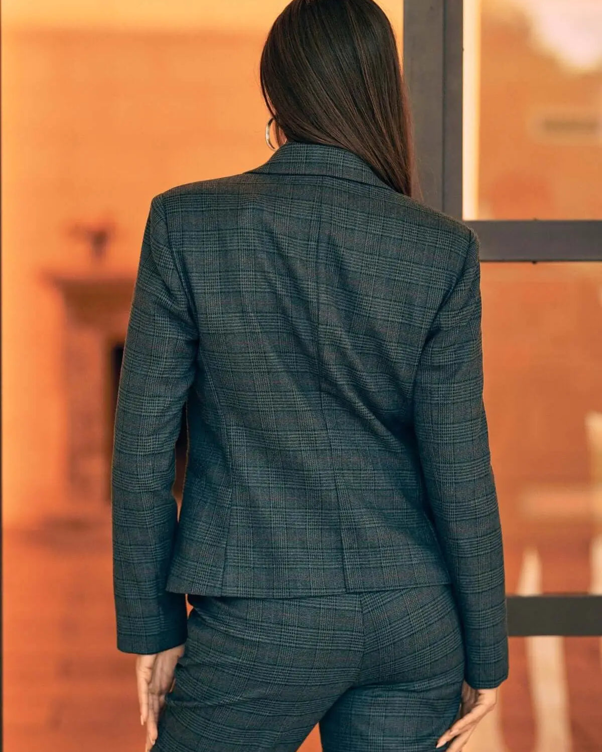 Giacca in tartan monopetto con tasche GRIGIO DORABELLA