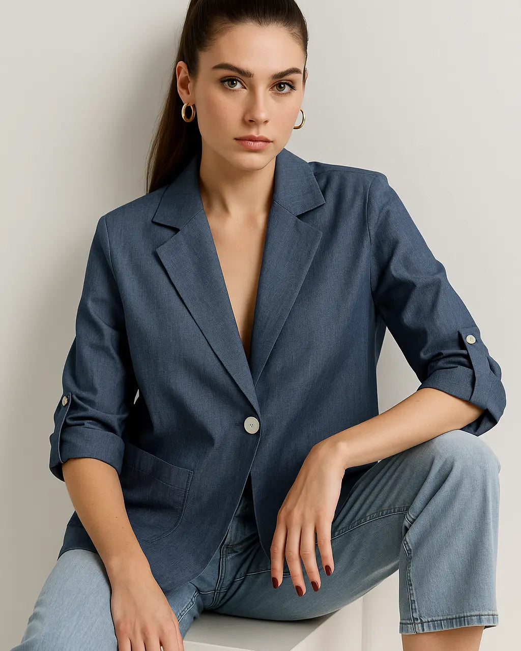 Giacca maniche a tre quarti con risvolto in chambray DORABELLA