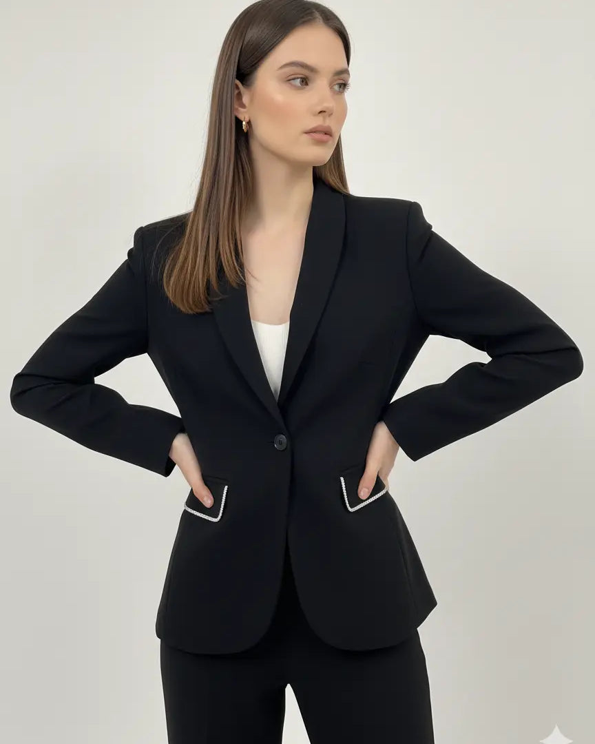 Giacca monopetto con profili strass DORABELLA