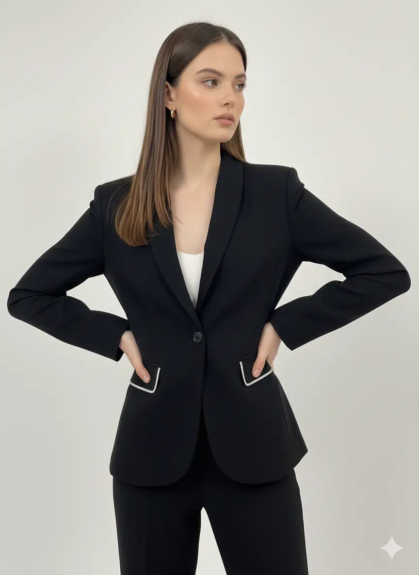 Giacca monopetto con profili strass DORABELLA