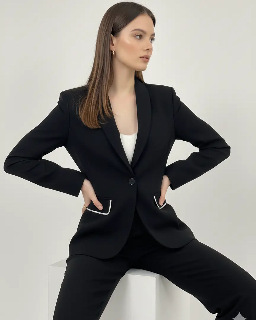 Giacca monopetto con profili strass DORABELLA